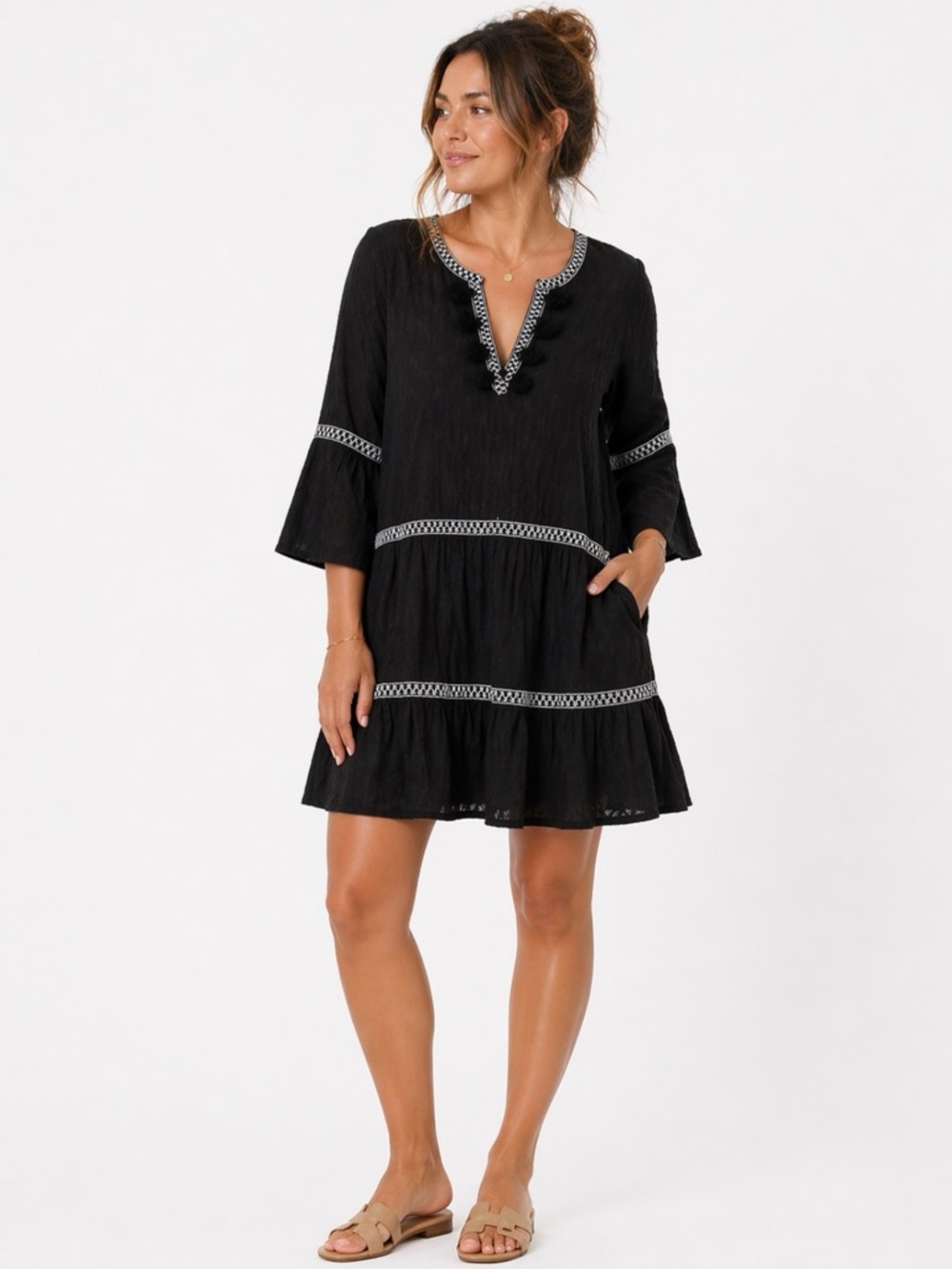 NWT Tommy Bahama Cotton Clip Embroidered Tier Dress. Black, size women’s medium.